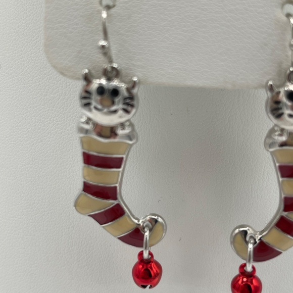 Christmas Stockings And Kitten Cat Jingle Bells Pierced Earrings - Picture 4 of 9
